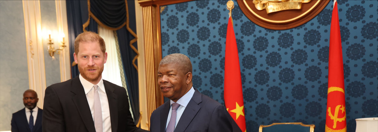 The Duke of Sussex shaking hands with the president of Angola