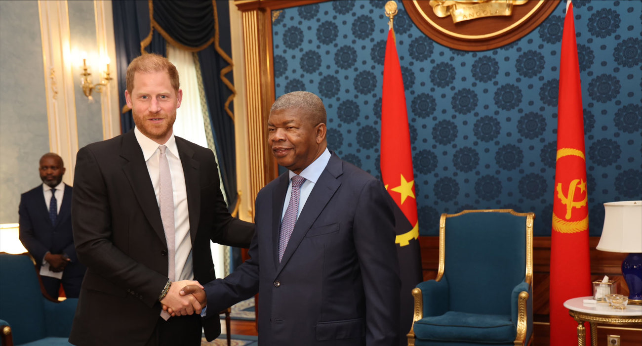 The Duke of Sussex shaking hands with the president of Angola